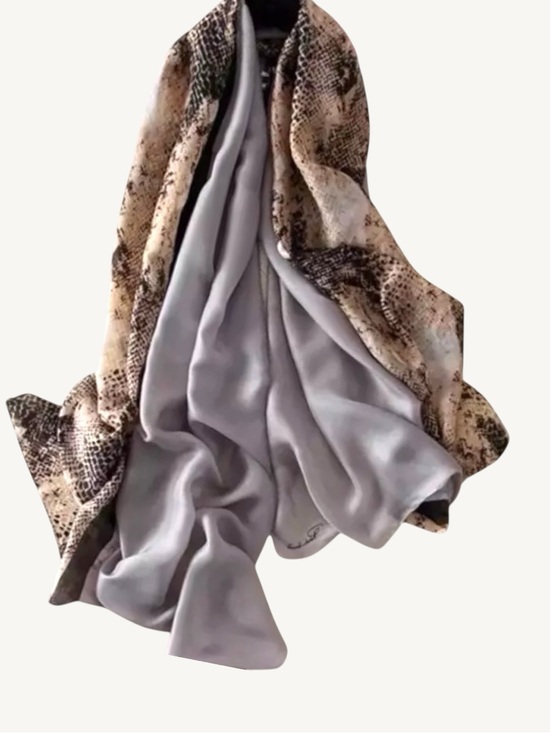 Shimmer & Shawls Accessories - Silky Satin Exotic Snake Print & Grey Lightweight Oversized Scarf Shawl Wr